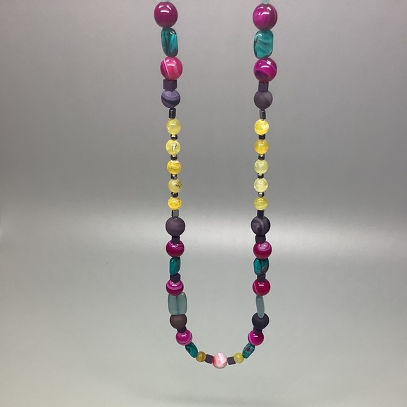 Purple and Yellow Agate Beaded Boho Necklace - Picture 10 of 11